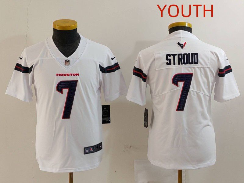 Youth Houston Texans #7 Stroud White Second generations 2025 Nike Limited NFL Jersey style 1